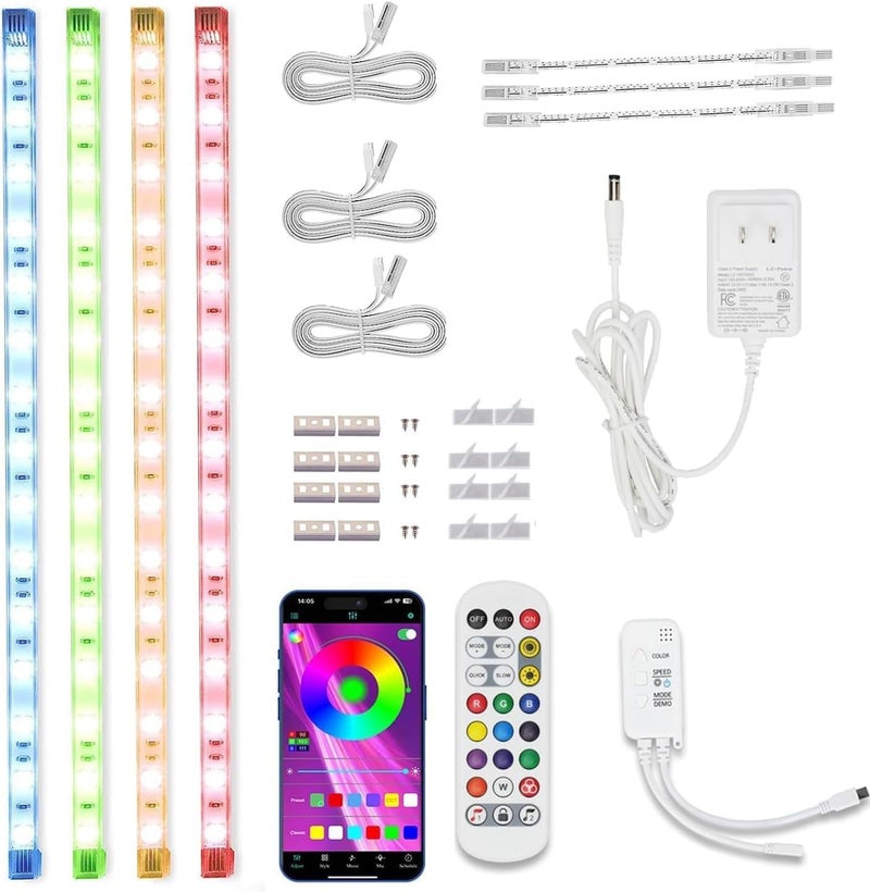 Cefrank Color Cabinet Lighting, 4pcs 12" Linkable RGB LED Light Bar Kit for Display Cabinet, Smart App & Remote Control, Music Sync, Scene Modes, Multi-Colors - Image 1